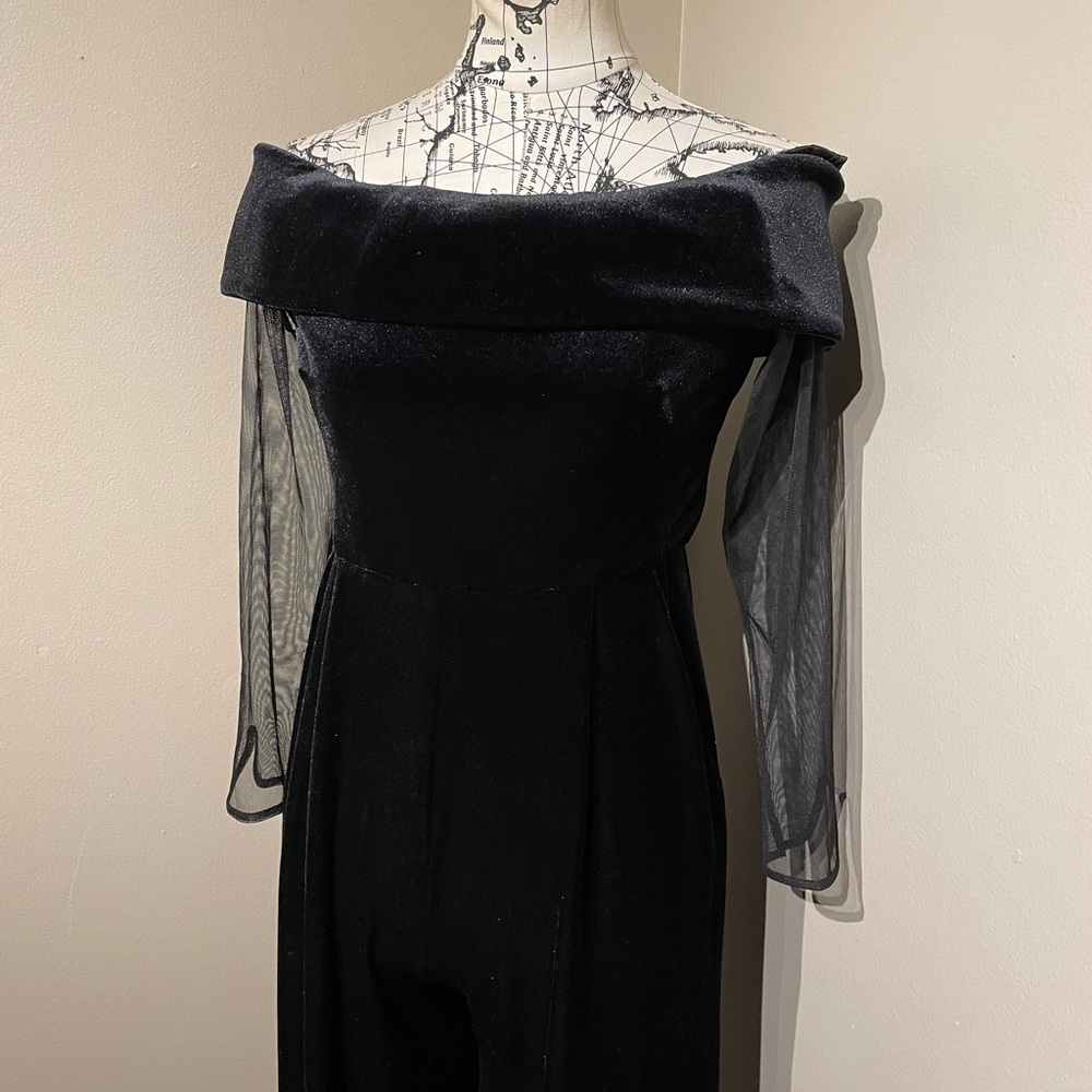 VELVET Off Shoulder Velour Sheer Mesh Long Sleeve Wide leg Whimsygoth holiday - Picture 6 of 10
